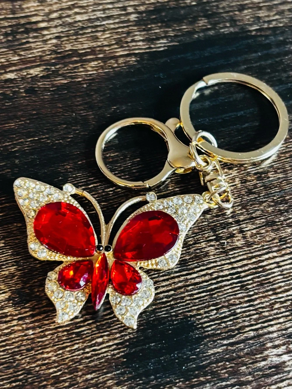 Red Crystal Rhinestone Butterfly Keychain